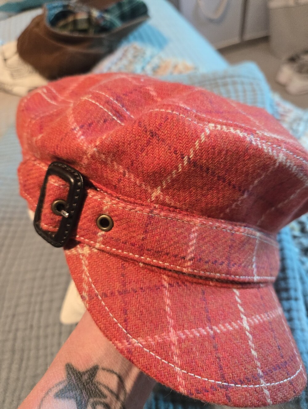 J.Crew Orange Plaid Baker Boy Cap - Picture 2 of 7
